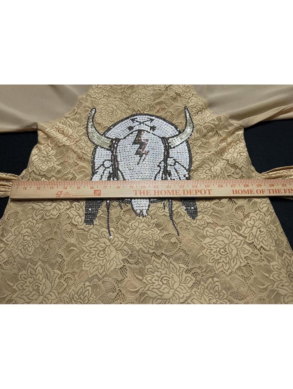 Wildfox White Label Lace Bull Skull Sequin Bell Sleeve Western Boho Mini Dress L - Picture 8 of 9